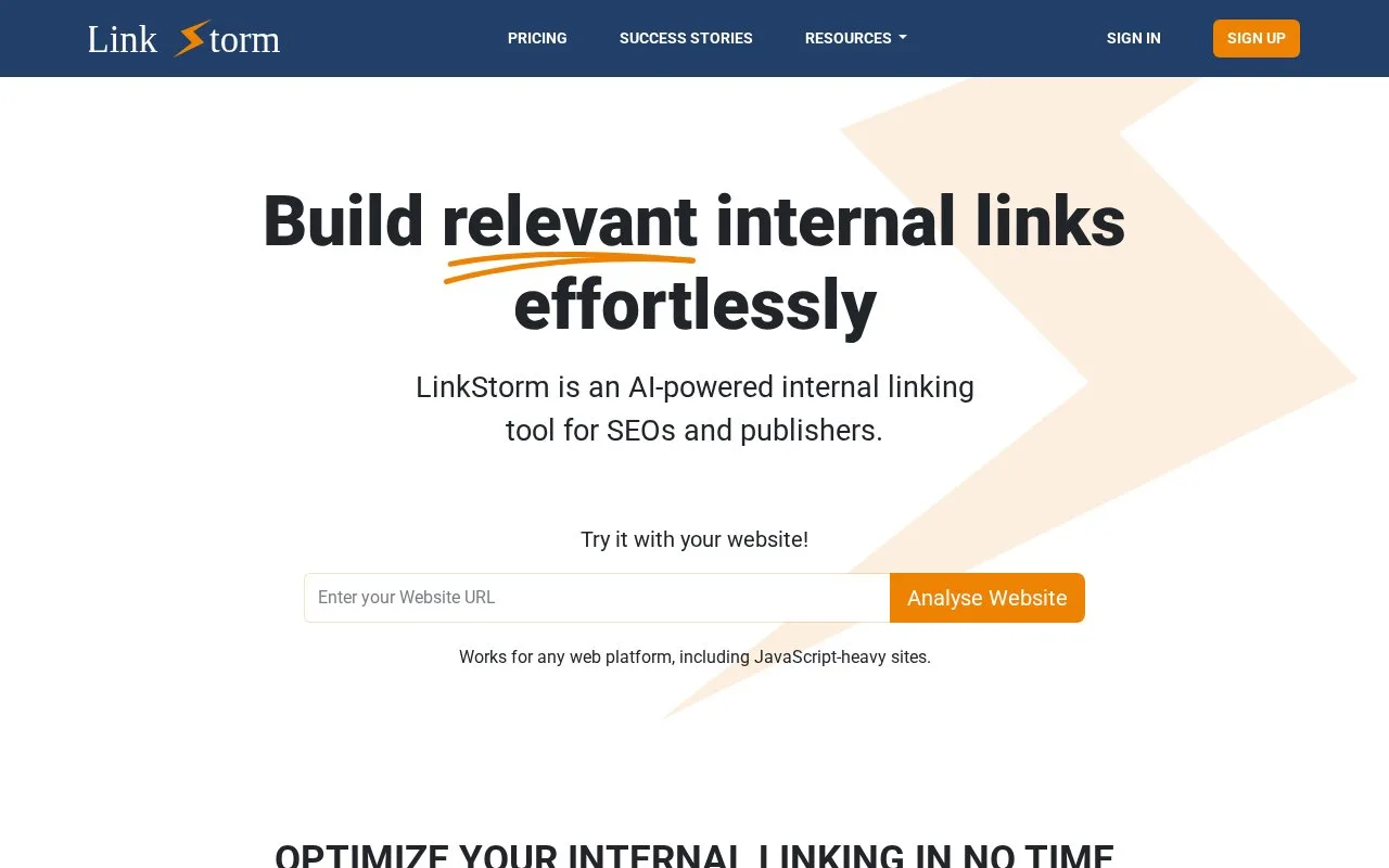 Screenshot of the LinkStorm homepage