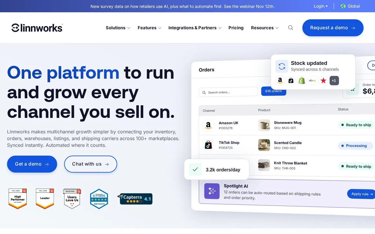 Screenshot of the Linnworks homepage