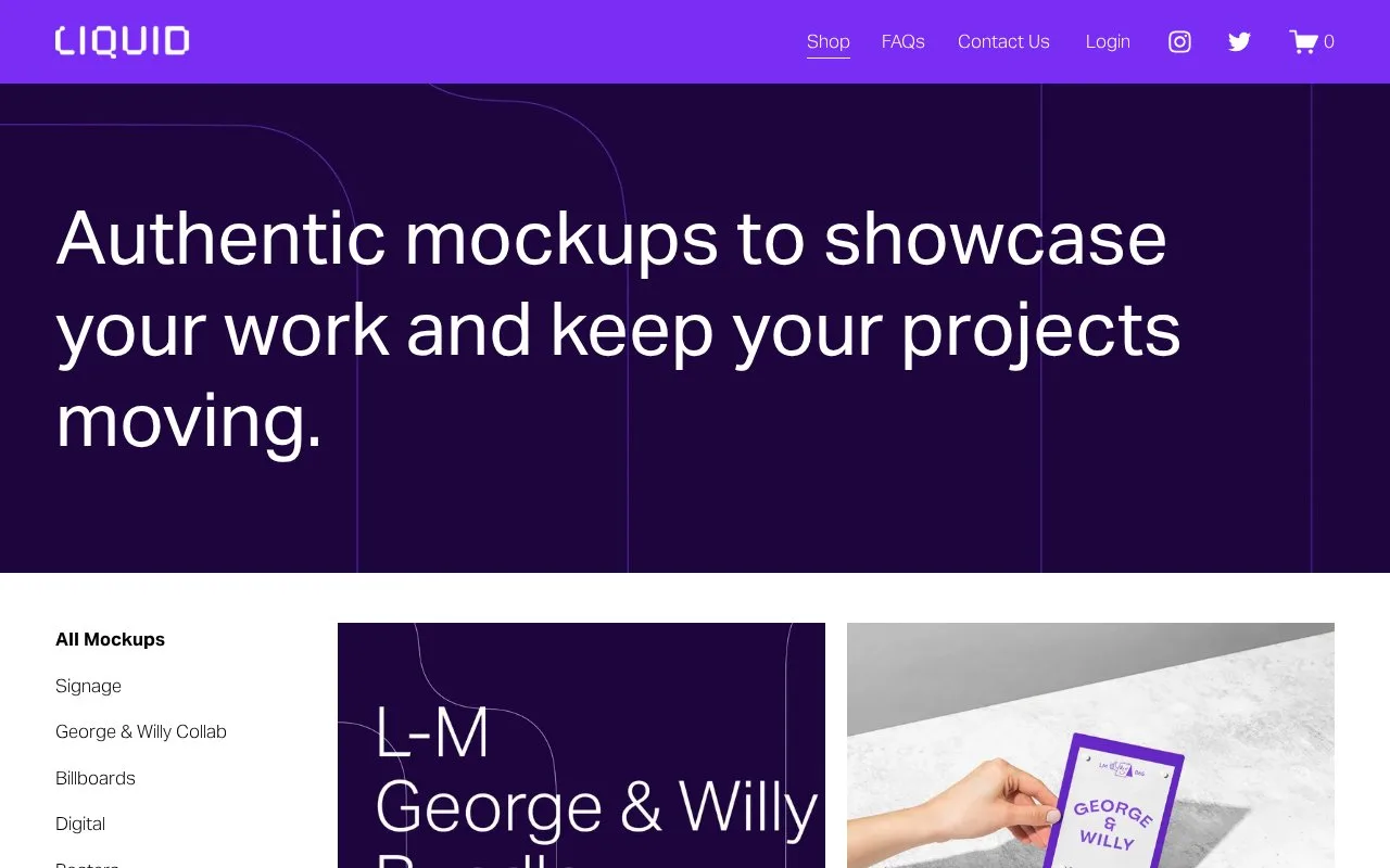 Screenshot of the Liquid Mockups homepage