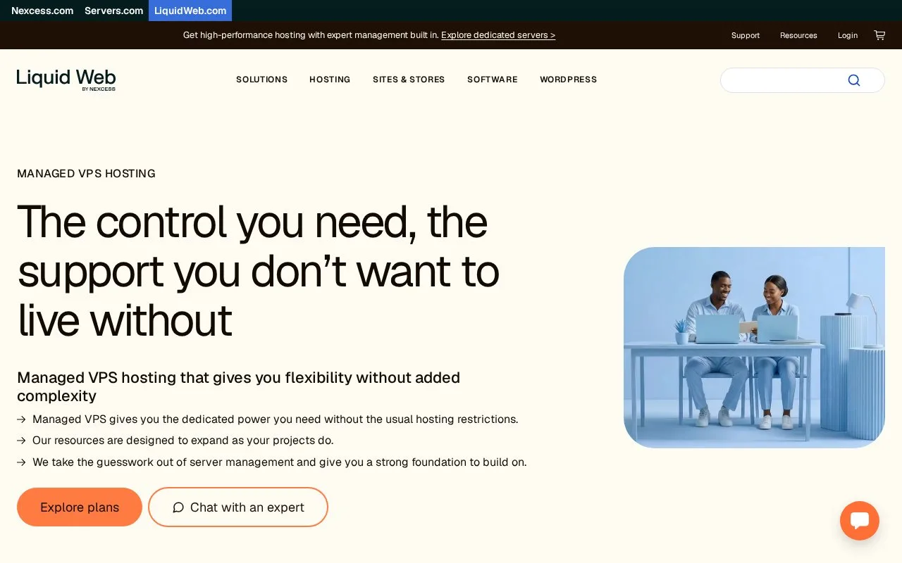 Screenshot of the Liquid Web Managed VPS homepage