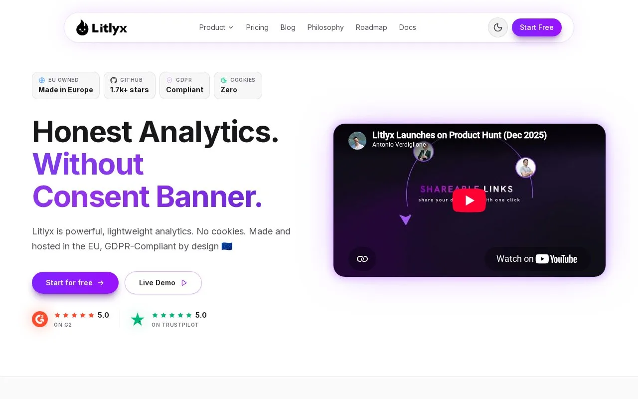 Screenshot of the Litlyx homepage
