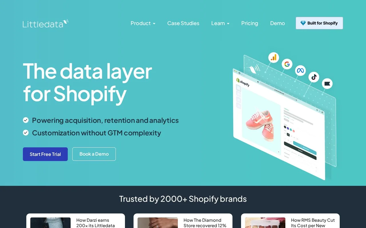 Screenshot of the Littledata homepage
