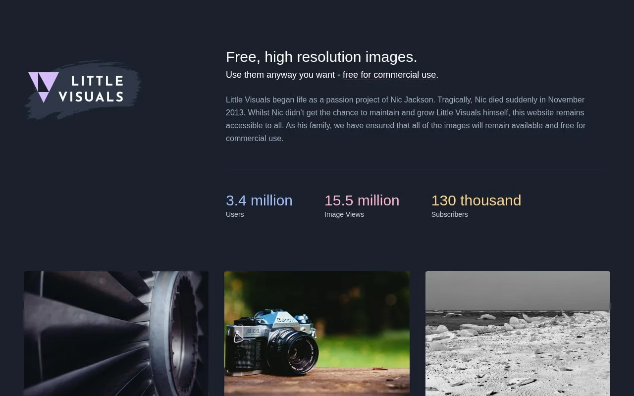 Screenshot of the Little Visuals homepage