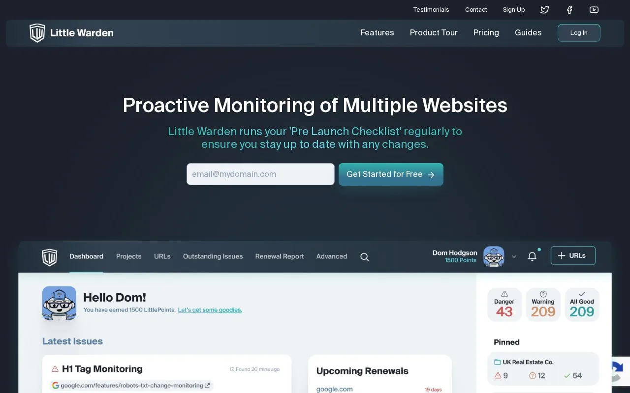 Screenshot of the Little Warden homepage