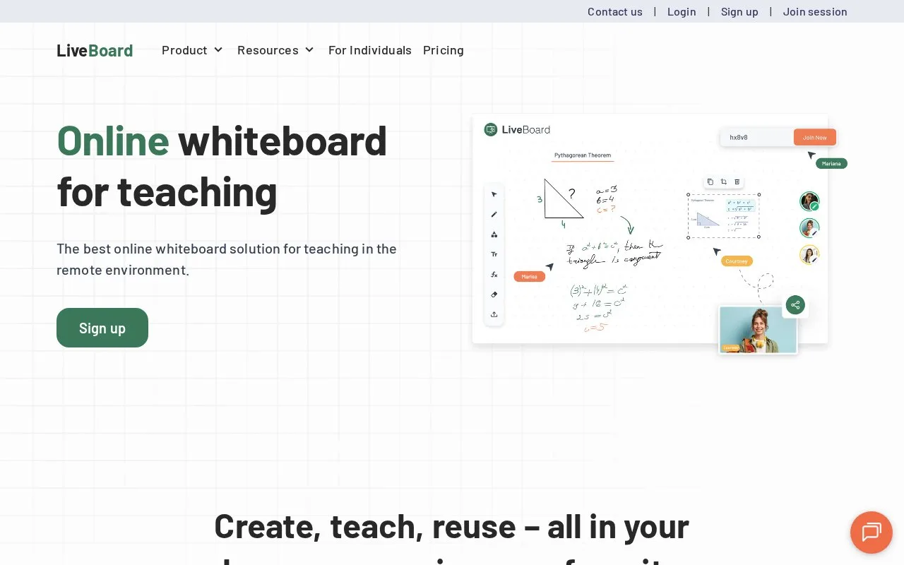 Screenshot of the LiveBoard homepage