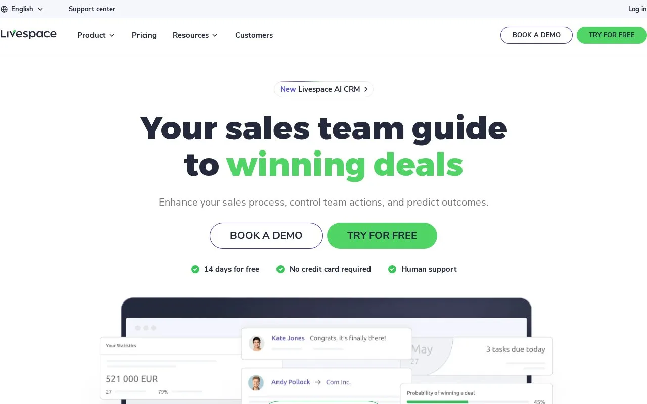 Screenshot of the Livespace homepage
