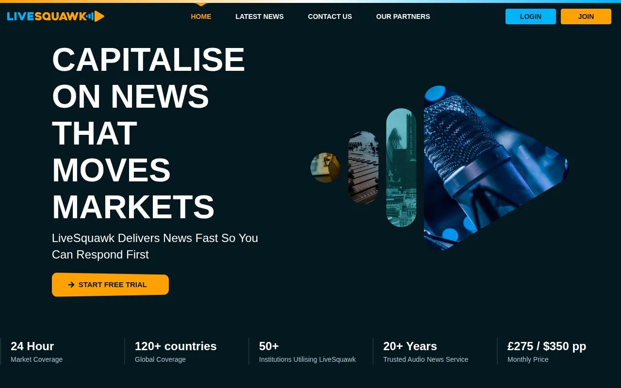 Screenshot of the LiveSquawk homepage