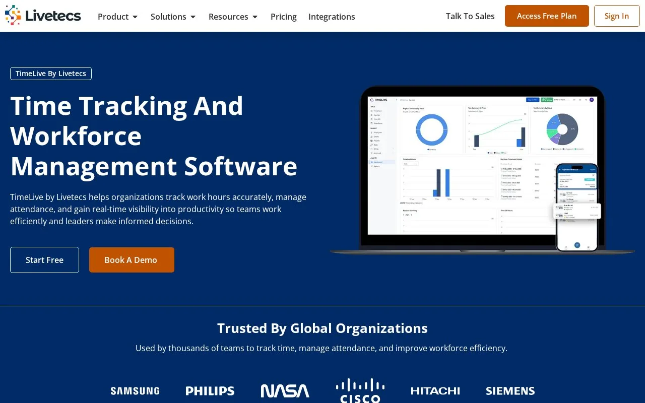 Screenshot of the TimeLive homepage