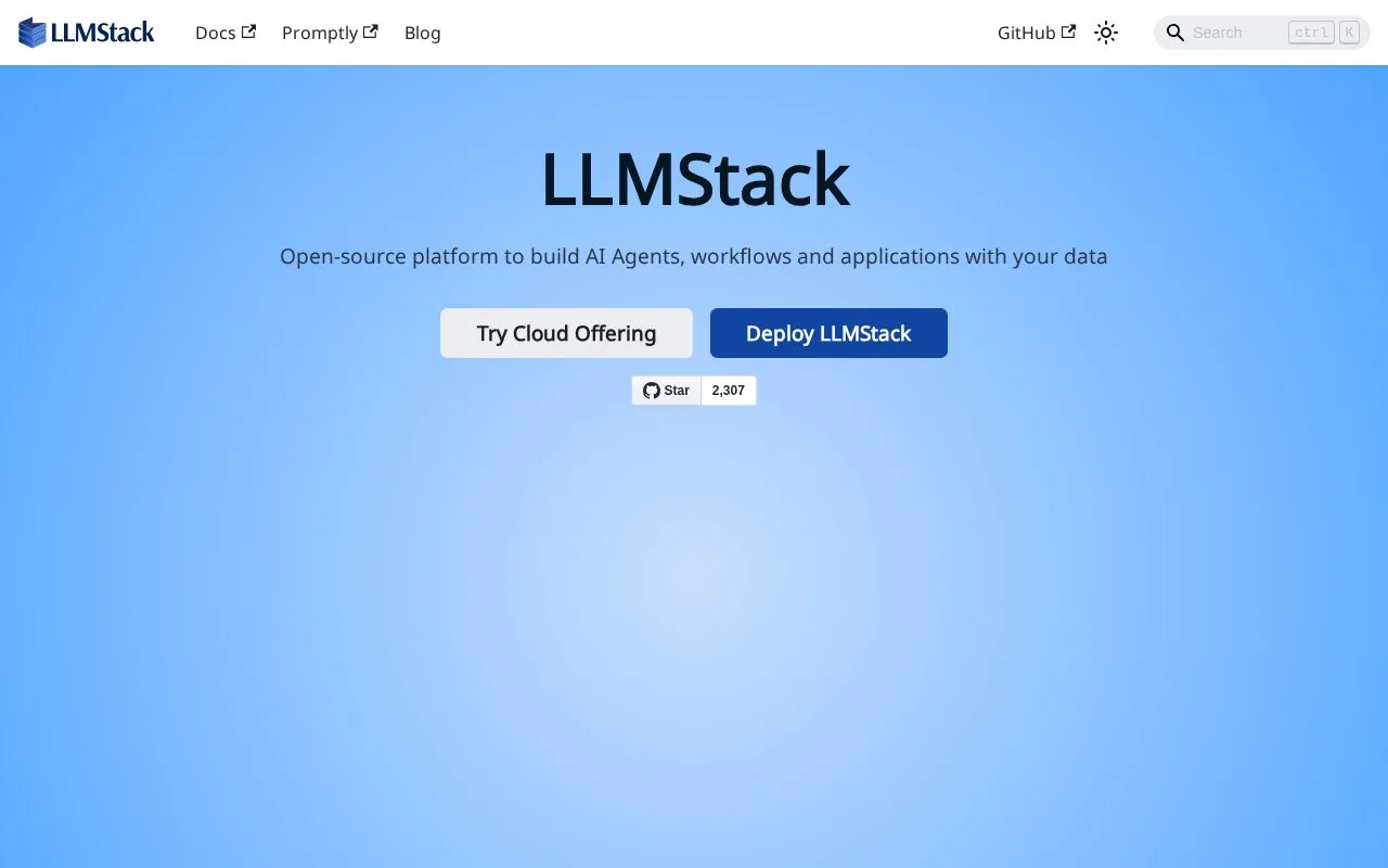 Screenshot of the LLMStack homepage