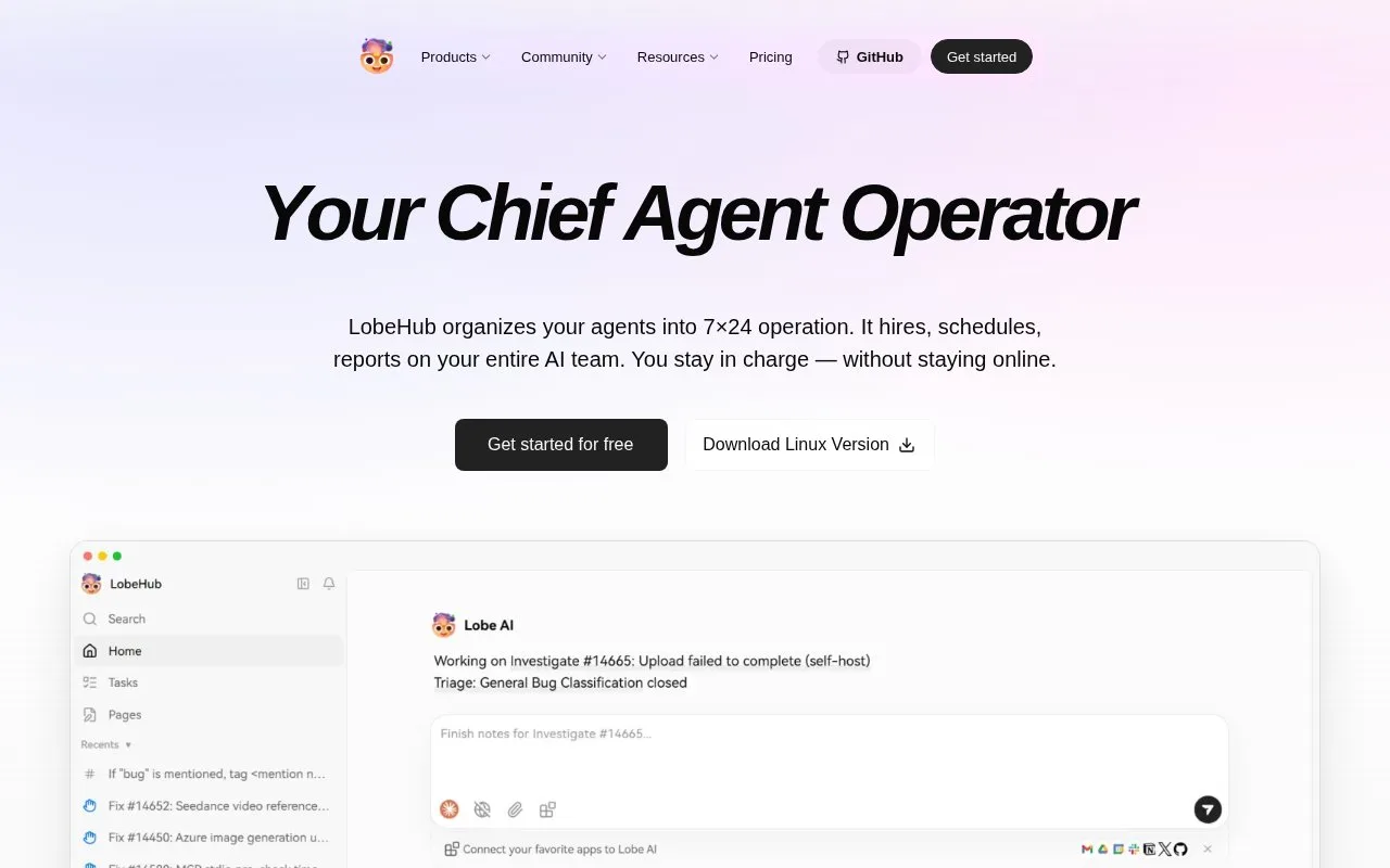 Screenshot of the LobeHub homepage