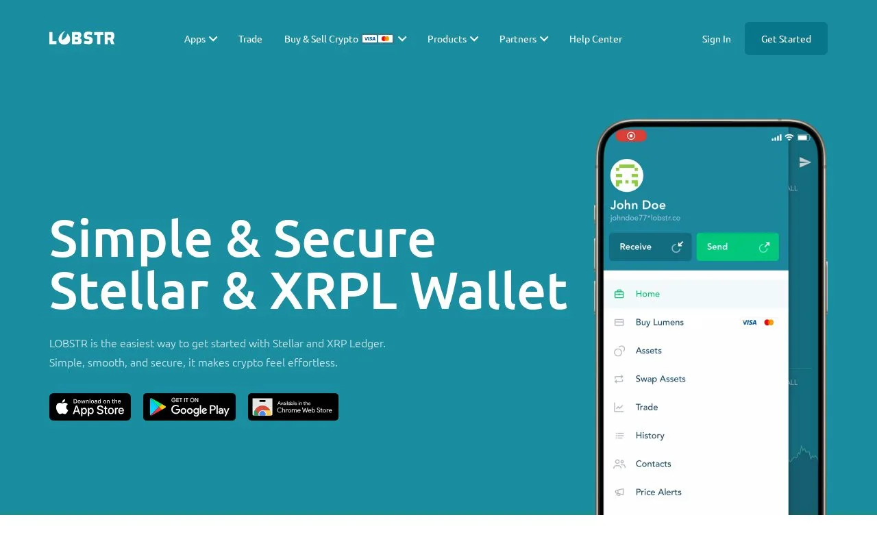 Screenshot of the LOBSTR homepage