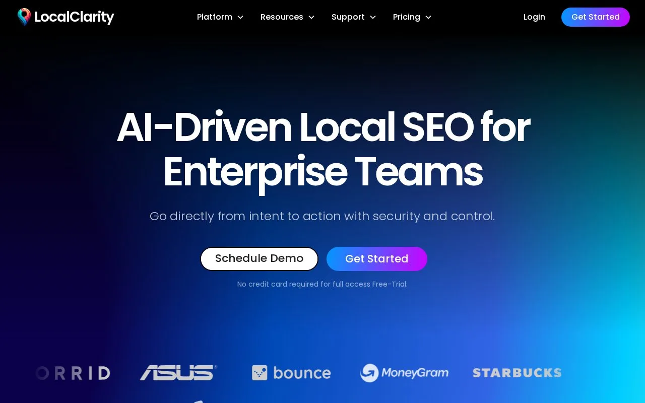 Screenshot of the LocalClarity homepage