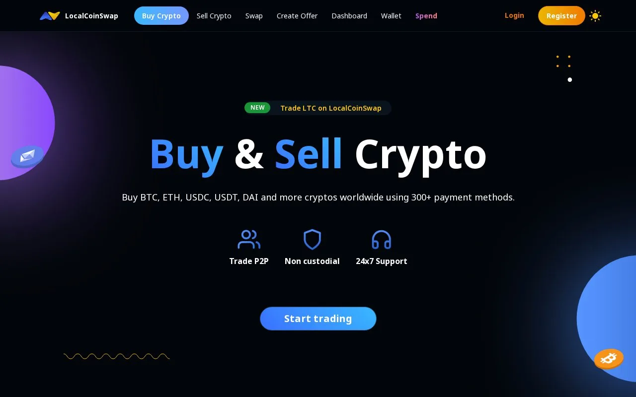 Screenshot of the LocalCoinSwap homepage