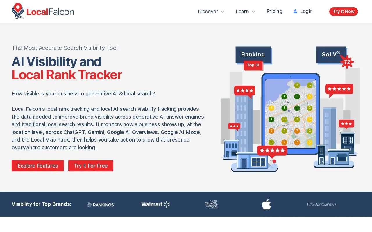 Screenshot of the Local Falcon homepage