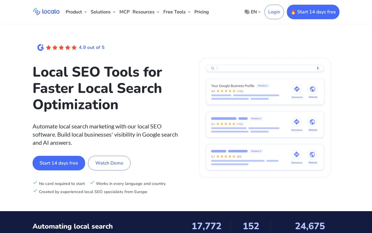 Screenshot of the Localo homepage