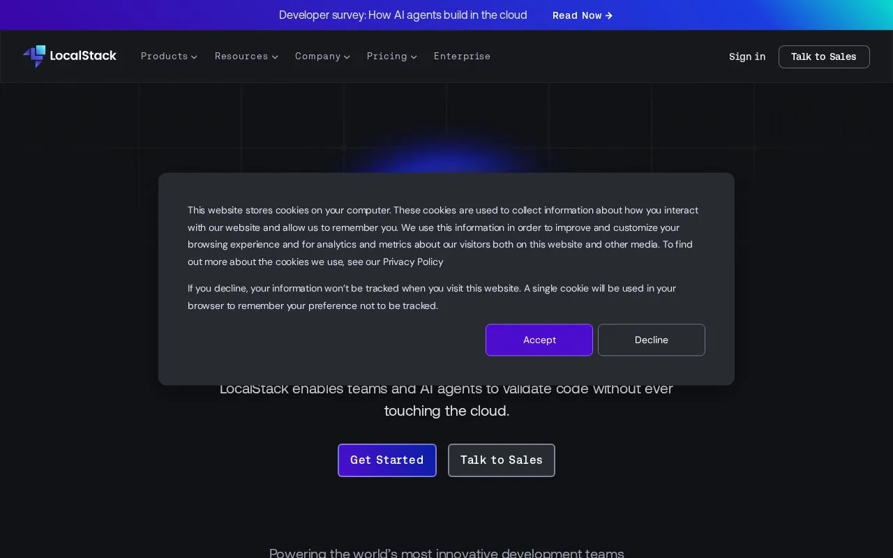 Screenshot of the LocalStack for AWS homepage