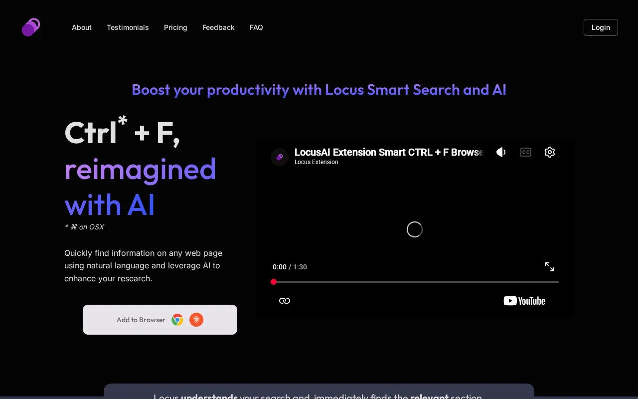 Screenshot of the Locus homepage