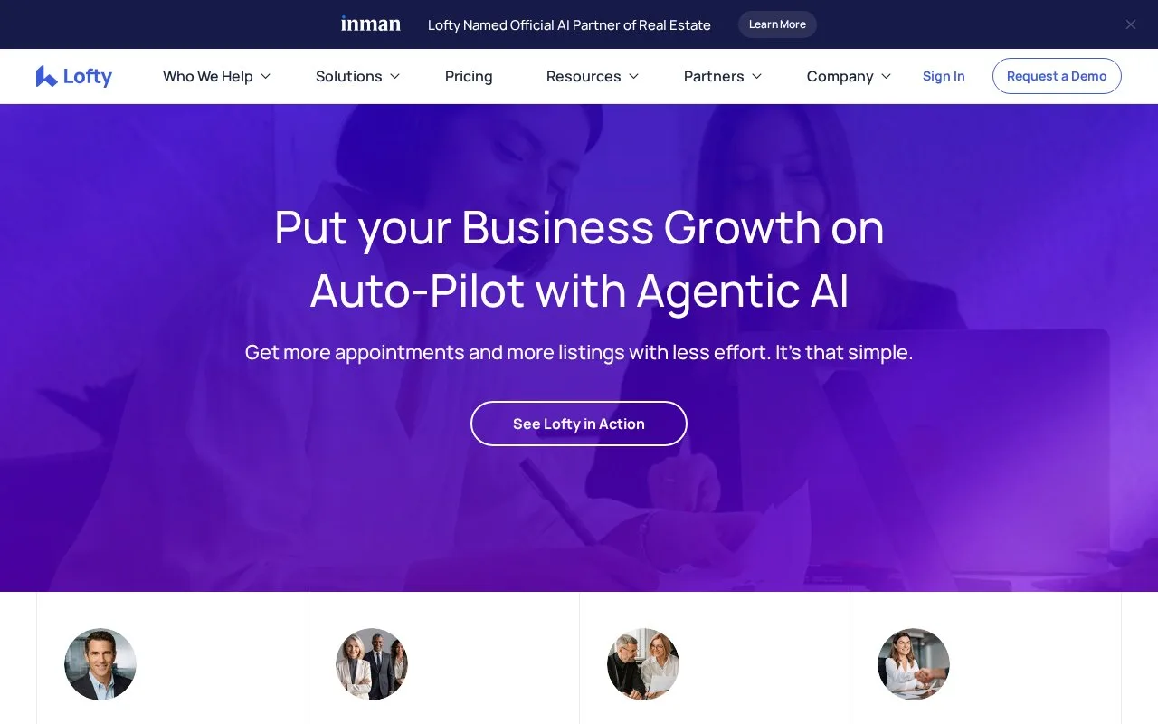 Screenshot of the Lofty homepage