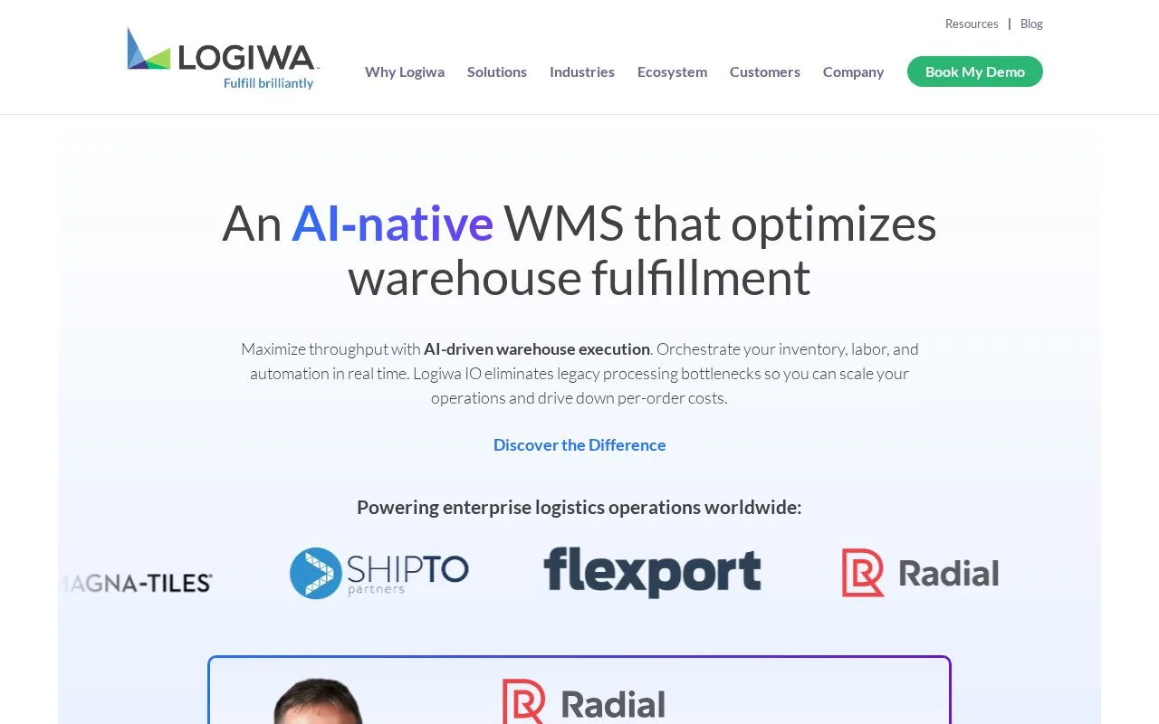Screenshot of the Logiwa IO homepage