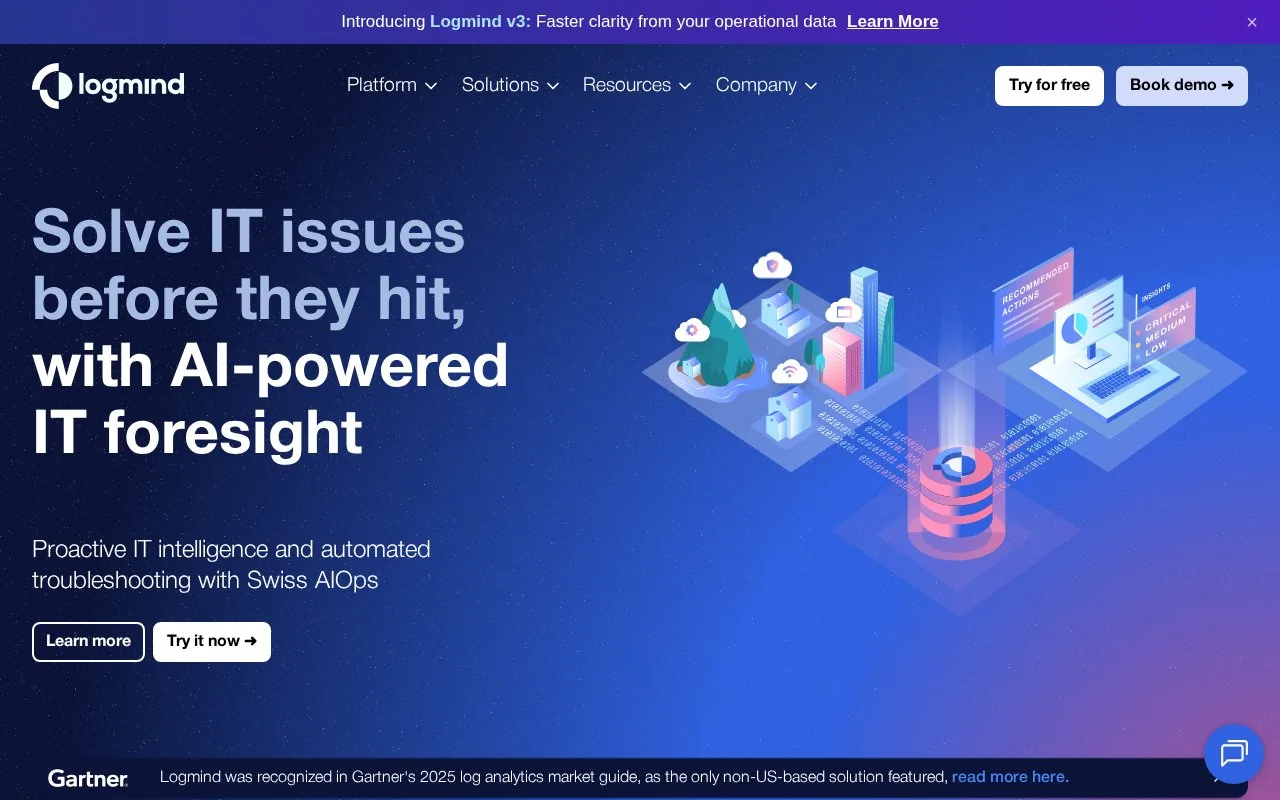 Screenshot of the Logmind homepage