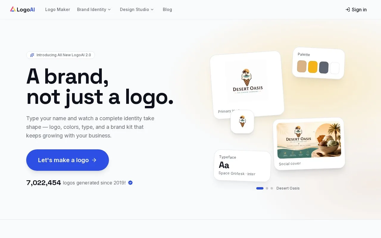 Screenshot of the LogoAI homepage