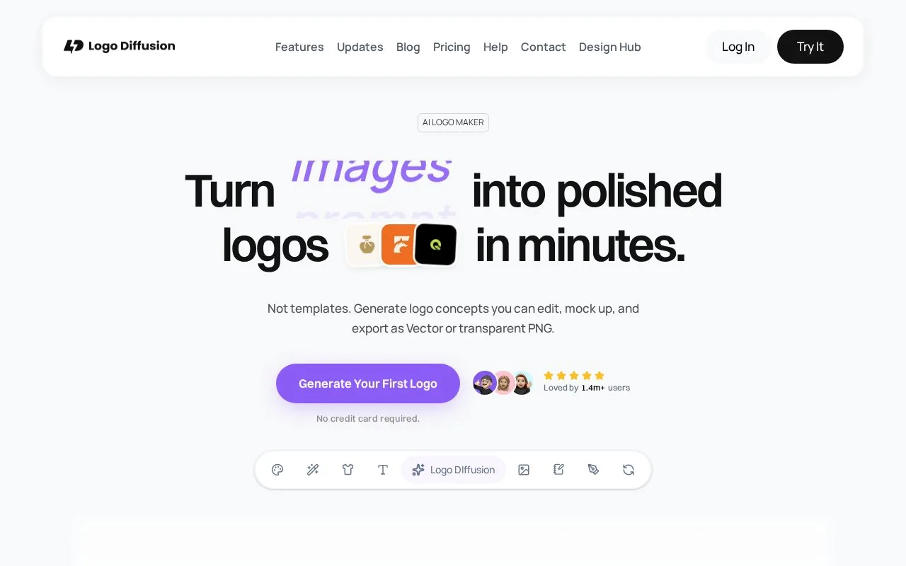 Screenshot of the Logo Diffusion homepage