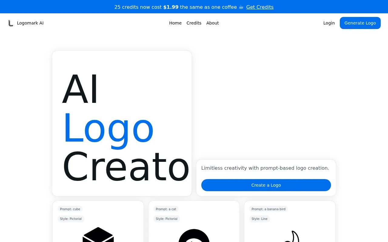 Screenshot of the Logomark AI homepage