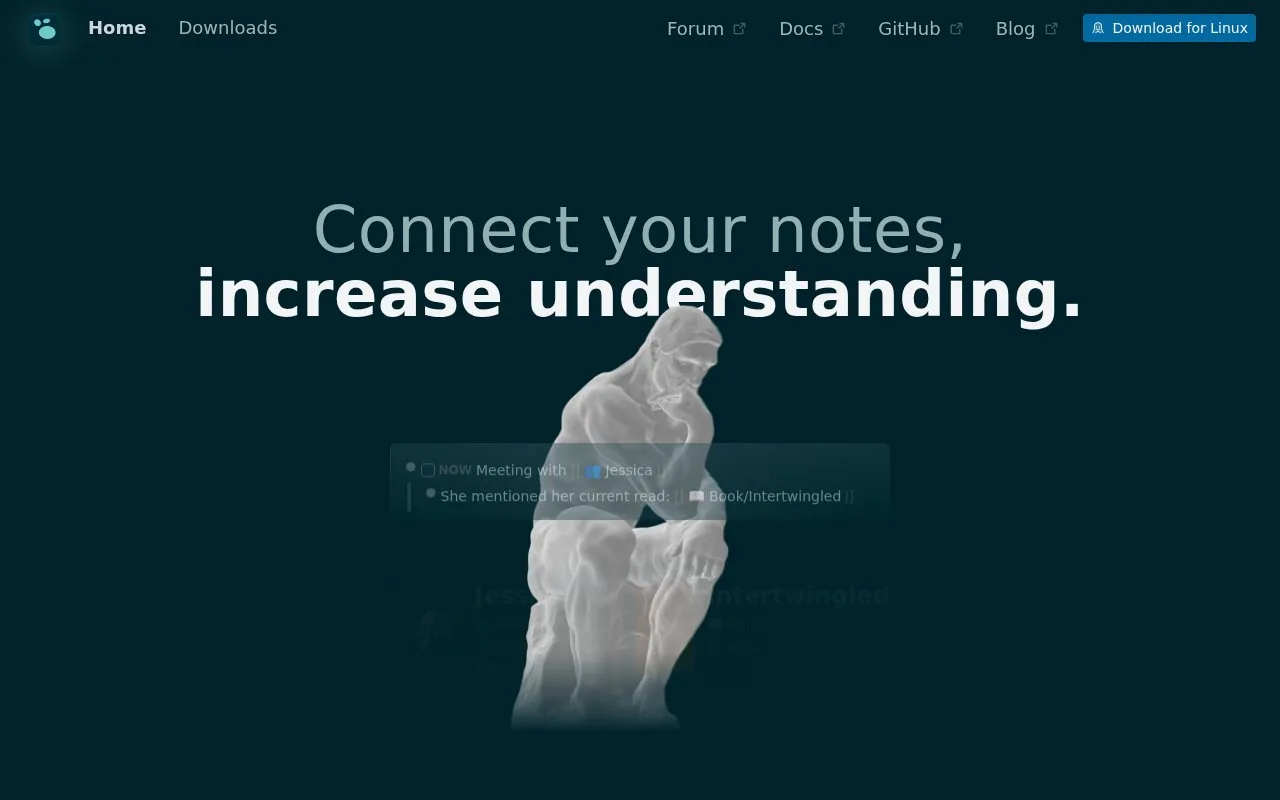 Screenshot of the Logseq homepage
