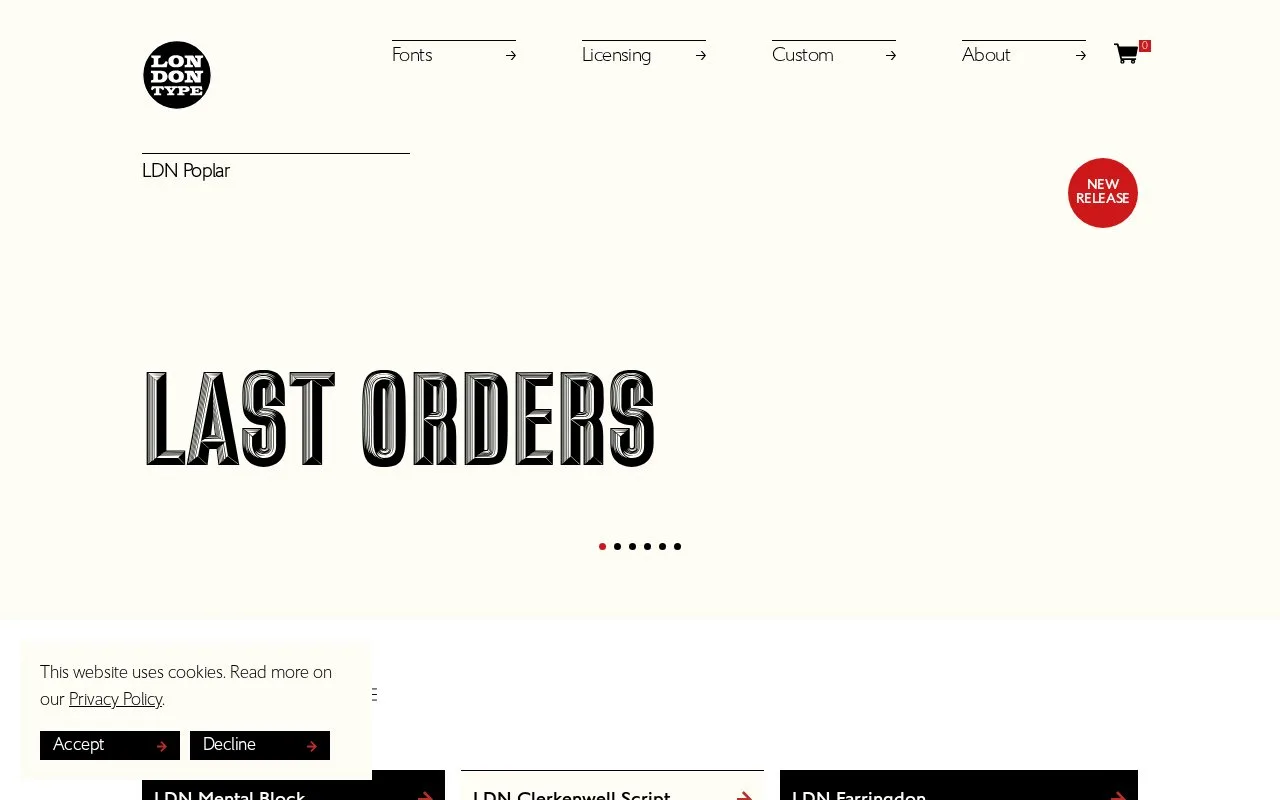 Screenshot of the London Type Foundry homepage