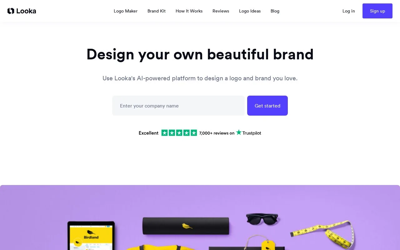 Screenshot of the Looka homepage