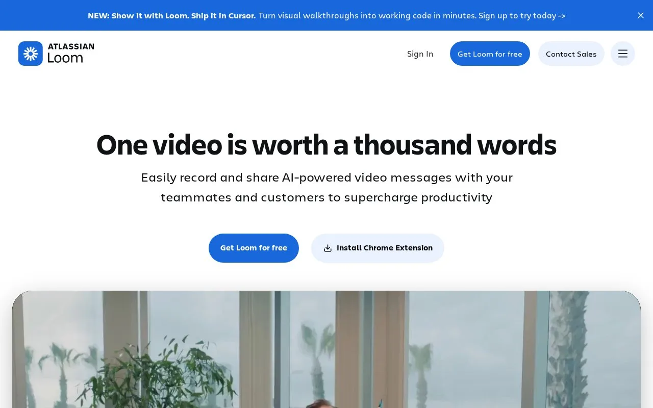 Screenshot of the Loom homepage