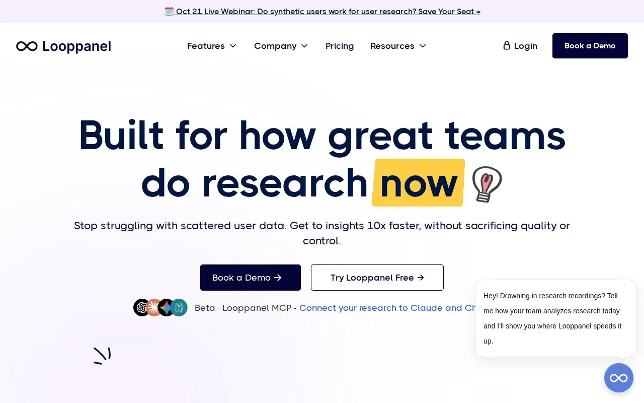 Screenshot of the Looppanel homepage