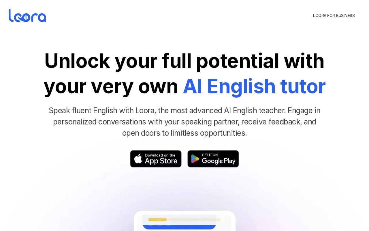 Screenshot of the Loora homepage