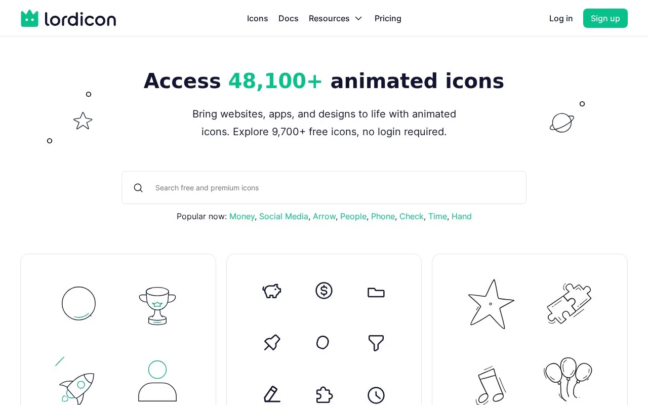 Screenshot of the Lordicon homepage