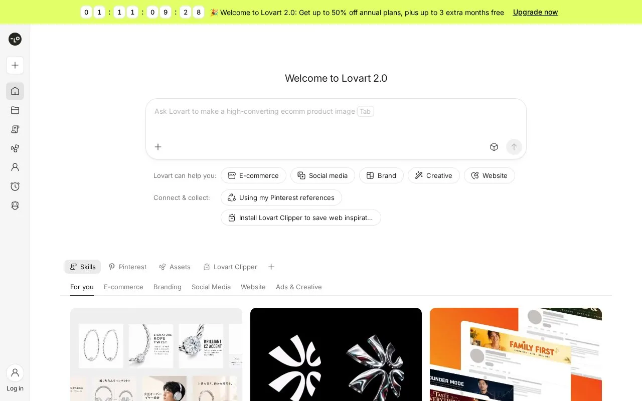 Screenshot of the Lovart homepage