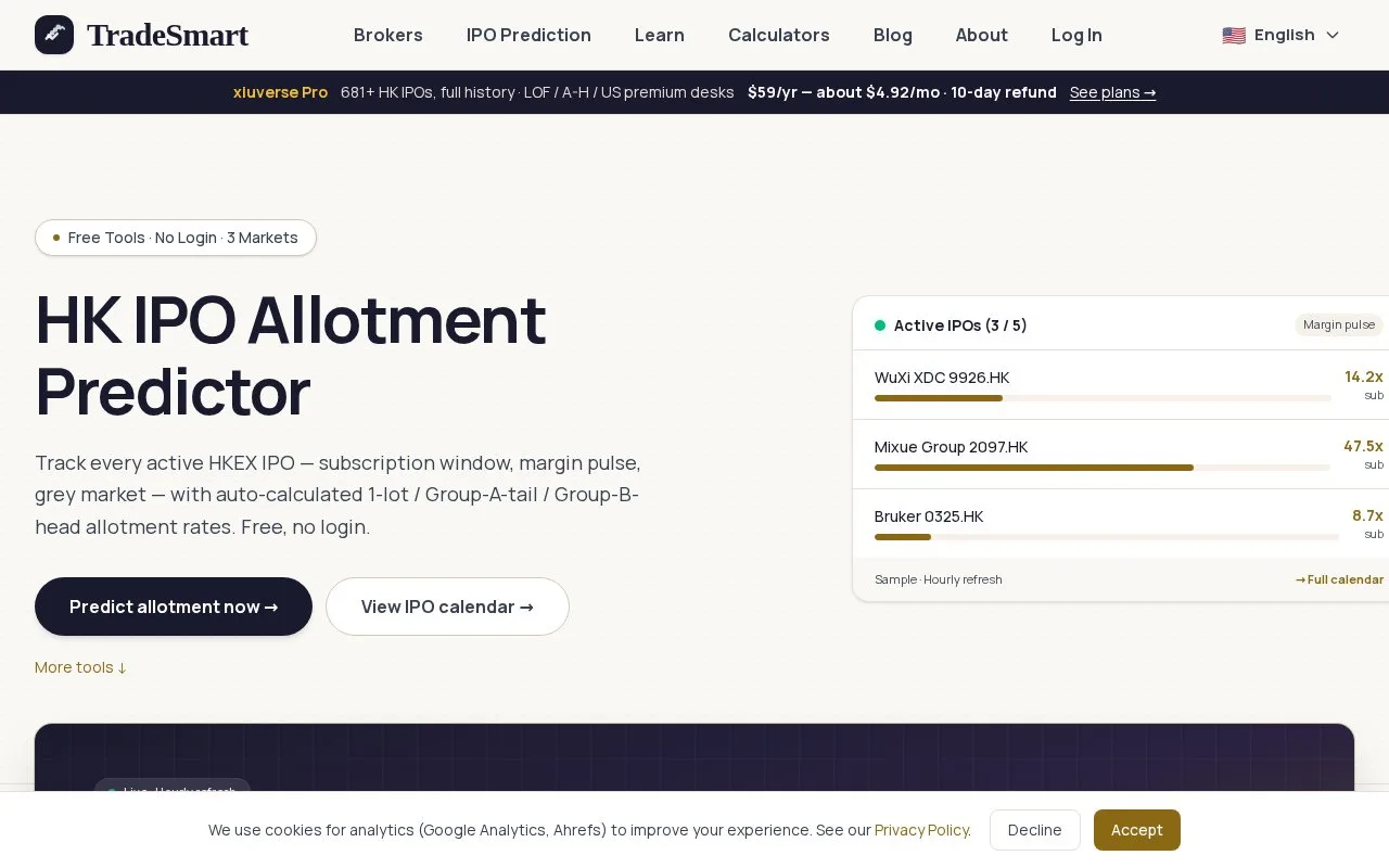 Screenshot of the TradeSmart homepage