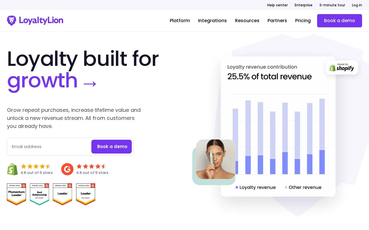 Screenshot of the LoyaltyLion homepage