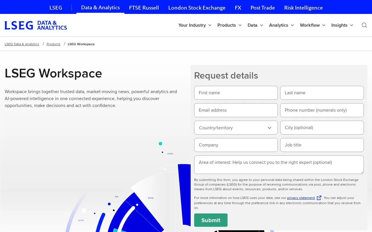 Screenshot of the LSEG Workspace homepage