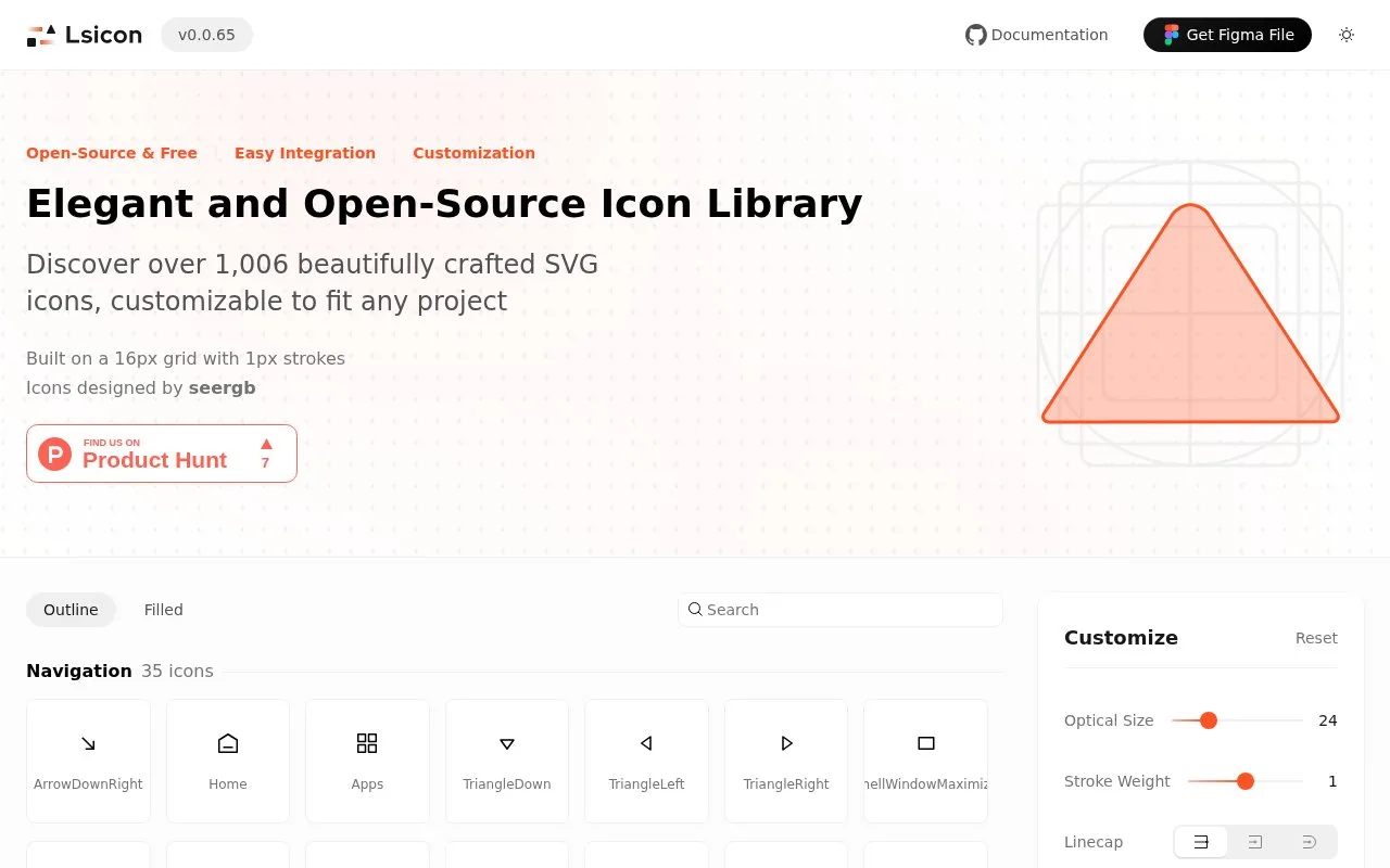 Screenshot of the LsIcon homepage