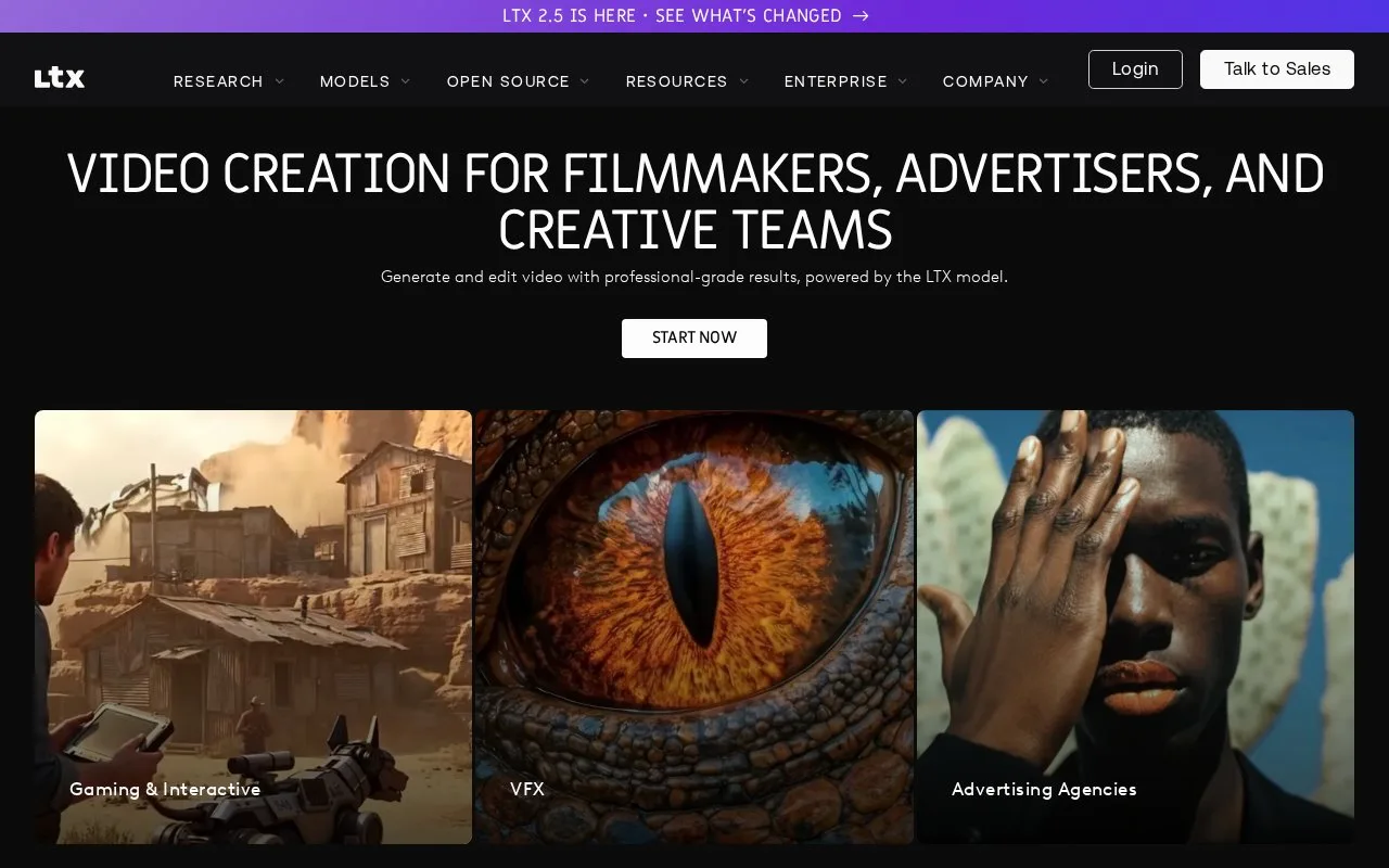 Screenshot of the LTX Studio homepage
