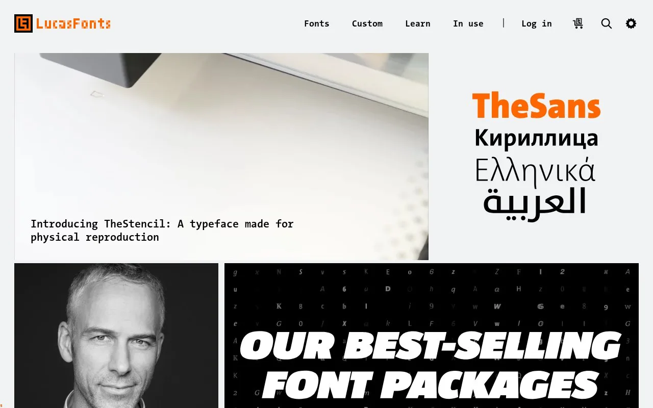 Screenshot of the LucasFonts homepage