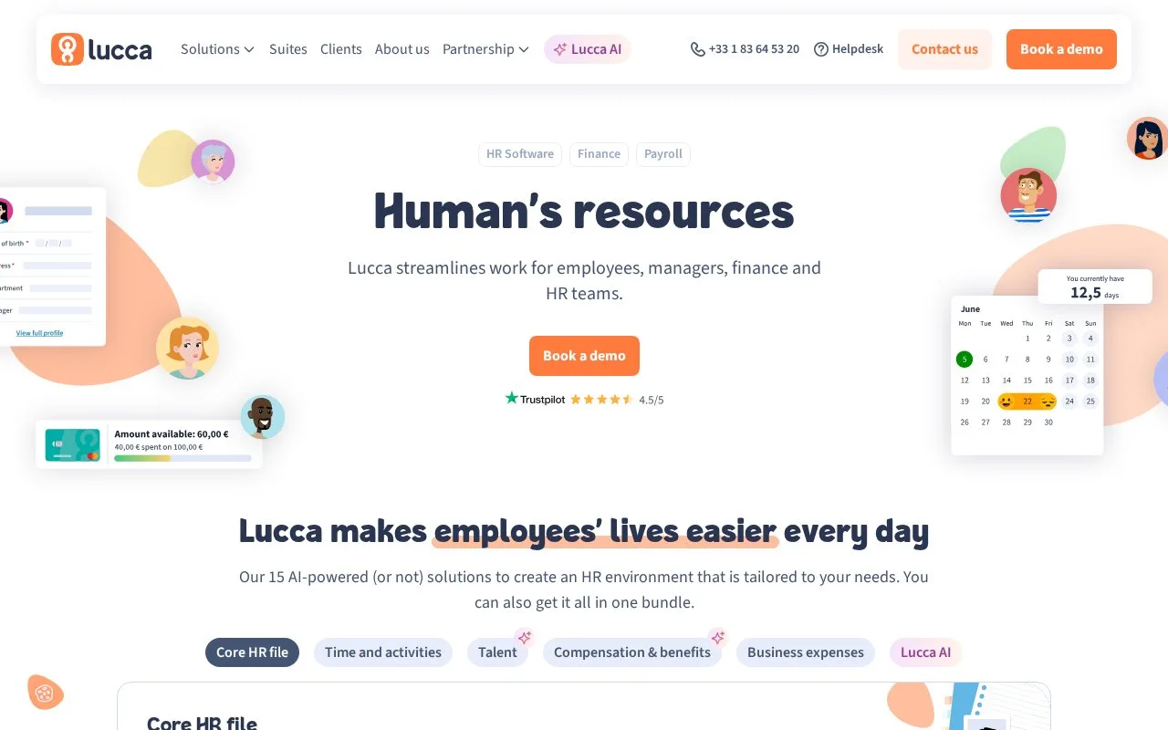 Screenshot of the Lucca homepage