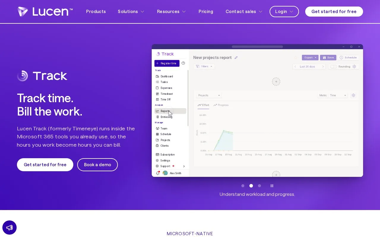 Screenshot of the Lucen Track homepage