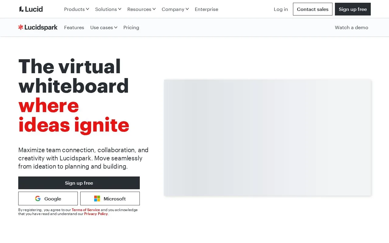 Screenshot of the Lucidspark homepage