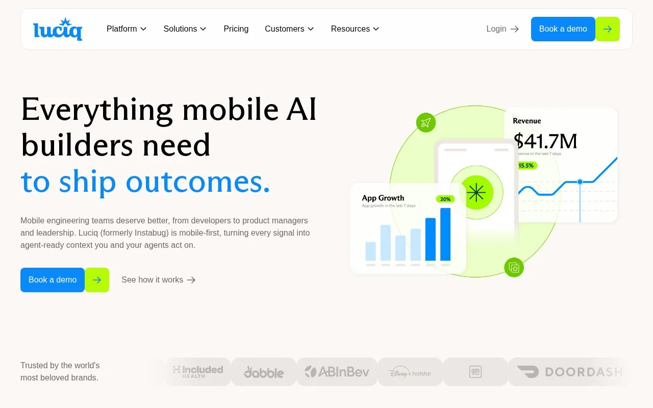 Screenshot of the Luciq homepage