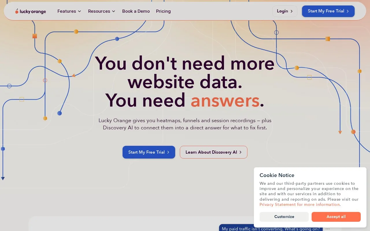 Screenshot of the Lucky Orange homepage