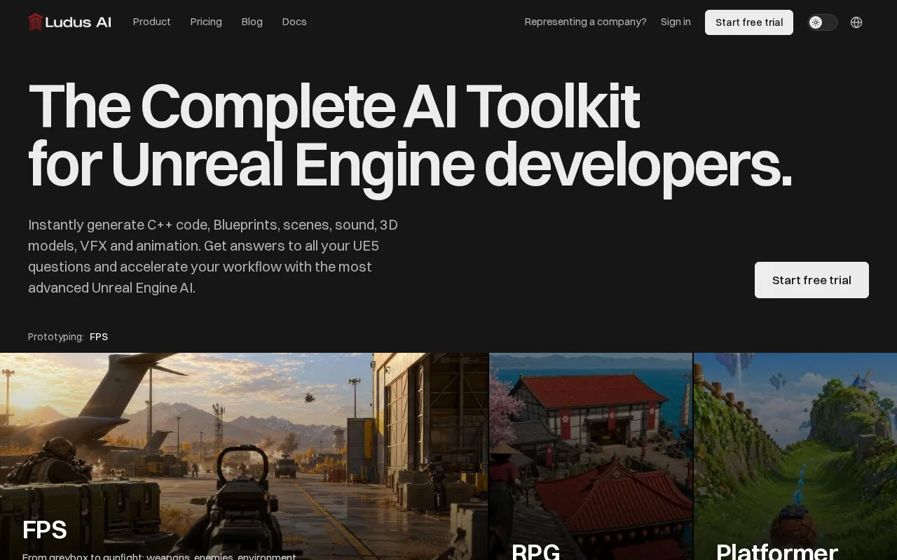 Screenshot of the Ludus AI homepage