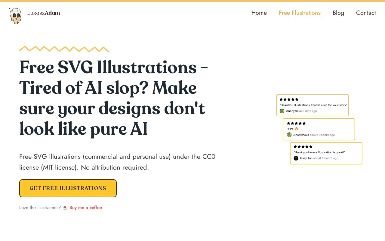 Screenshot of the Lukasz Adam Illustrations homepage