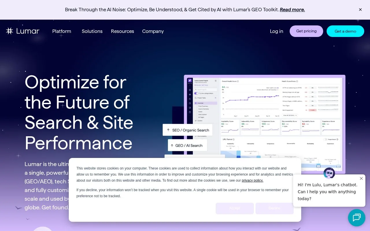 Screenshot of the Lumar homepage