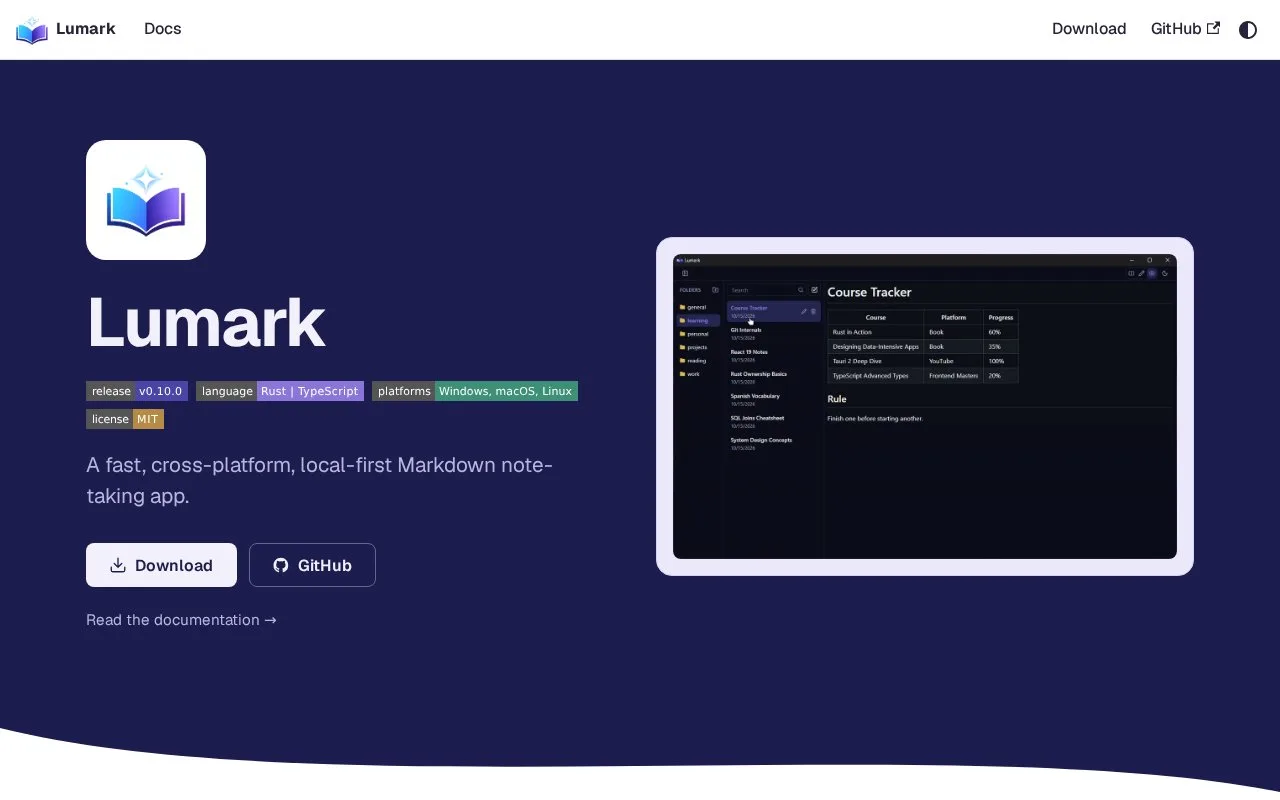 Screenshot of the Lumark homepage